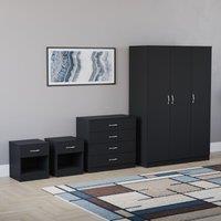 Home Discount Riano 4Pc Bedroom Set 4 Drawer Chest 3 Door Wardrobe Storage Furniture in Black