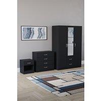 Home Discount Vida Designs 3Pc Bedroom Set 1Bedside, 4 Drawer Chest, Mirror Wardrobe in Black