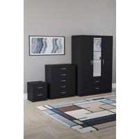 Home Discount Vida Designs 3Pc Bedroom Set 2Bedside, 5 Drawer Chest, Mirror Wardrobe in Black