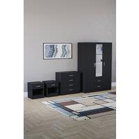 Home Discount Vida Designs 4Pc Bedroom Set 2xBedside, 4Drawer Chest, Mirror Wardrobe in Black