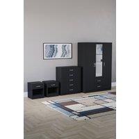 Home Discount Vida Designs 4Pc Bedroom Set 2xBedside, 5Drawer Chest, Mirror Wardrobe in Black