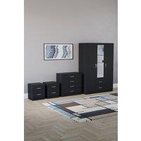 Home Discount Vida Designs 4Pc Bedroom Set 2x2Bedside, 4 Drawer, 3Dr Mirror Wardrobe in Black