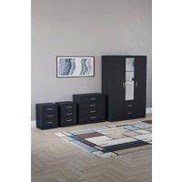 Home Discount Vida Designs 4Pc Bedroom Set 2x3Bedside, 4 Drawer, 3Dr Mirror Wardrobe in Black