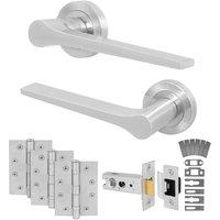 AFIT Satin Fire Door Handle Latch Set Satin Nickel Internal + Latch Hinges in Silver | Size: 150mm x 150mm