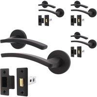 AFIT Black Door Handle Latch Set Matt Black Door Handle, Latch 4 Pack | Size: 150mm x 150mm