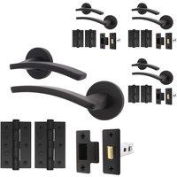 AFIT Black Door Handle Latch Set Matt Black Door Handle, Latch Hinges4 Pack | Size: 150mm x 150mm