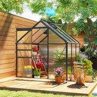 OUTSUNNY Polycarbonate Walk-in Garden Greenhouse w/ Sliding Door Grey