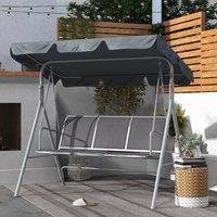 OUTSUNNY Metal Swing Chair 3 Seater Patio Bench w/ Canopy, Dark Grey