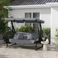 OUTSUNNY 2-in-1 Garden Swing Chair for 3 Person w/ Adjustable Canopy Grey in Dark Grey | Size: 3 Seater
