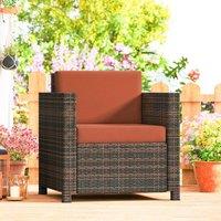 OUTSUNNY Rattan Garden Armchair, Cushioned Single Rattan Chair, Brown/Orange in Orange