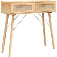 Berkfield Home Console Table Brown 80x30x75 cm Solid Wood Pine&Natural Rattan in Light Tan | Size: 80 x 30 x 75 cm