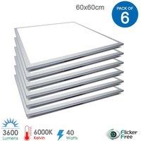 ENER-J LED Ceiling Panel Light Pack of 6 600 x 600mm 40W 6000K Cool White Slim Office Commercial Ceiling Lighting 3600 Lumens