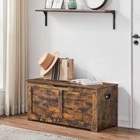 VASAGLE Large Farmhouse Storage Bench Blanket Box Chest Organising Unit in Brown