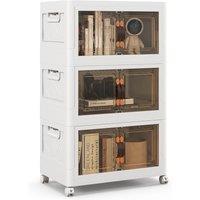 Costway 3 Pack Stackable Storage Cabinet Folding Home Organizer Lockable Wheels 34 Gal in White