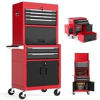 Costway 6-Drawer Rolling Tool Chest 3-in-1 Heavy-Duty Tool Storage Cabinet w/Wheels in Red