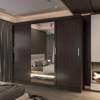 Sliding Wardrobes 4U Large Sliding Mirror Wardrobe with LED Modern Storage W250cm x H217cm in Dark Brown