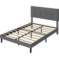 Levede Bed Frame Upholstered Linen Fabric Wooden Slats with Headboard in Grey | Size: King
