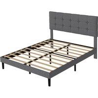 Levede Bed Frame Upholstered Linen Headboard Tufted Wooden Slat Grey | Size: Double