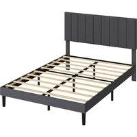 Levede Bed Frame Upholstered Foam Headboard Soft Linen Fabric Wooden Slat in Grey | Size: King