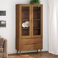 Berkfield Home Vitrine Cabinet MOLDE Brown 90x35x175 cm Solid Wood Pine | Size: 90 x 35 x 175 cm