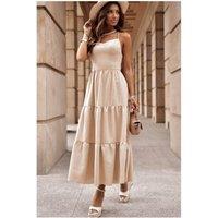 Everyday The Label Women's Oatmeal Crossover Backless Bodice Tiered Maxi Dress in Fawn | Size: Medium