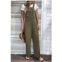 Everyday The Label Women's Jungle Green Solid Color Buttoned Straight Leg Overall in Dark Green | Size: Medium
