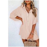 Everyday The Label Women's Apricot Half Button Collared Loose Romper in Peach | Size: Small