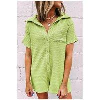 Everyday The Label Women's Meadow Mist Green Textured Short Sleeve Patched Pocket Buttoned Shirt in Pale Green | Size: XL