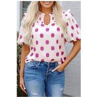 Everyday The Label Women's Rose Polka Dot Print Shirred Yoke Notched Neck Balloon Sleeve Blouse | Size: Medium