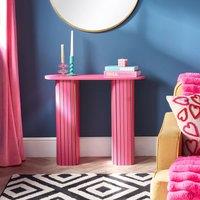OHS Madison Console Table Ribbed Engineered Wood Entryway Display Desk in Bright Pink