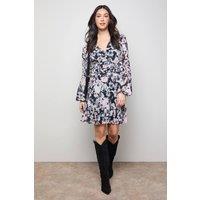 Oasis Women's Printed Pleated Skirt Long Sleeve Mini Dress in Mono | Size: 10