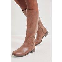 Good For the Sole Women's : Cranberry Wide fit Buckle Detail Riding Boots in Dark Tan | Size: 5