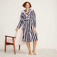 Lands' End Women's Lulu Guinness Striped Fleece Dressing Gown in Navy | Size: 14-16
