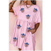 Everyday The Label Women's Light Pink American Flag Inspired Sequin Disco Ball Patched Shift Mini | Size: Large