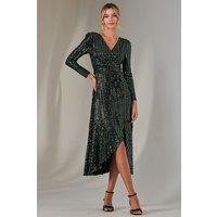 Jolie Moi Women's Long Sleeve Metallic Spot Maxi Dress in Dark Green | Size: 10