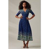 Jolie Moi Women's Half Sleeve Floral Wrap Dress in Blue | Size: 12