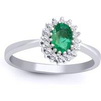 Jewelco London Women's 9ct White Gold Diamond Emerald Classic Royal Cluster Ring 9mm in Silver | Size: N