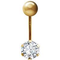 Jewelco London Women's 9ct Gold 6mm CZ Solitaire Banana Belly Bar Piercing 10mm in Clear