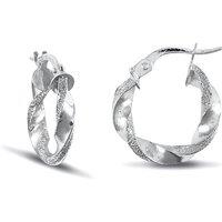 Jewelco London Women's 9ct White Gold Frosted Edge Twisted 3mm Hoop Earrings 17mm in Silver