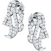 Jewelco London Women's Sterling Silver CZ Ribbon Heart Coeur-de-Rouleaux Stud Earrings