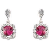 Jewelco London Women's Silver Red Cushion CZ Halo Cluster Stud Earrings