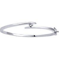 Jewelco London Women's Silver CZ Solitaire Crossover Bangle Bracelet