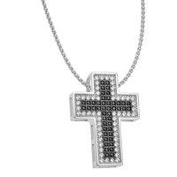 Jewelco London Women's Sterling Silver Black CZ Illuminated Cross Necklace 16>18 inch