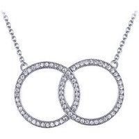 Jewelco London Women's Silver Round CZ Interlocked Hoop Rings Pendant Necklace