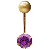 Jewelco London Women's 9ct Gold 6mm CZ Solitaire Banana Belly Bar Piercing 10mm in Purple