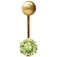 Jewelco London Women's 9ct Gold 6mm CZ Solitaire Banana Belly Bar Piercing 10mm in Light Green