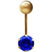 Jewelco London Women's 9ct Gold 6mm CZ Solitaire Banana Belly Bar Piercing 10mm in Dark Blue