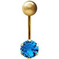 Jewelco London Women's 9ct Gold 6mm CZ Solitaire Banana Belly Bar Piercing 10mm in Bright Blue