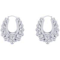 Jewelco London Women's Sterling Silver Oval Pear Spikey Bead Creole Earrings 31mm