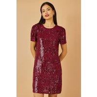 Yumi Women's Burgundy Sequin Stretch Tunic Dress | Size: 10